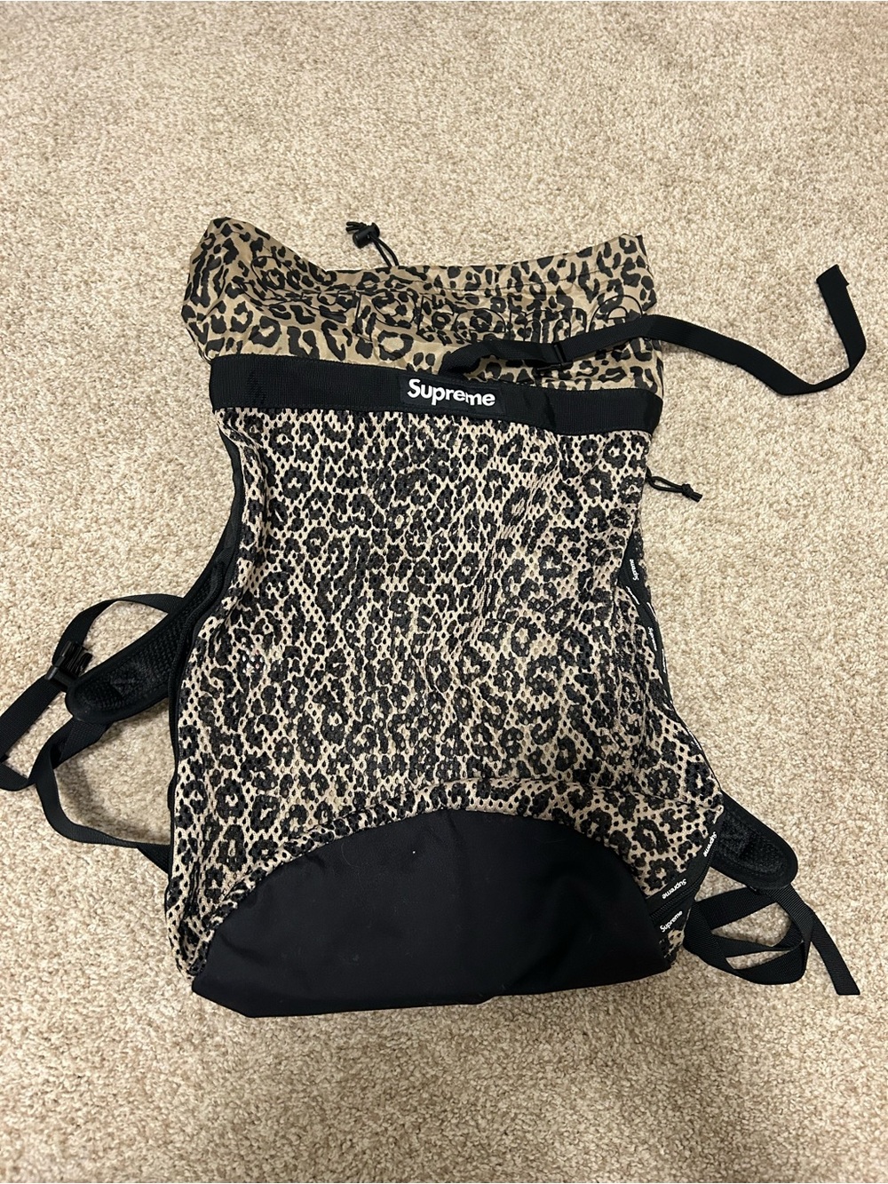 Supreme Leopard Print Tan Black Backpack